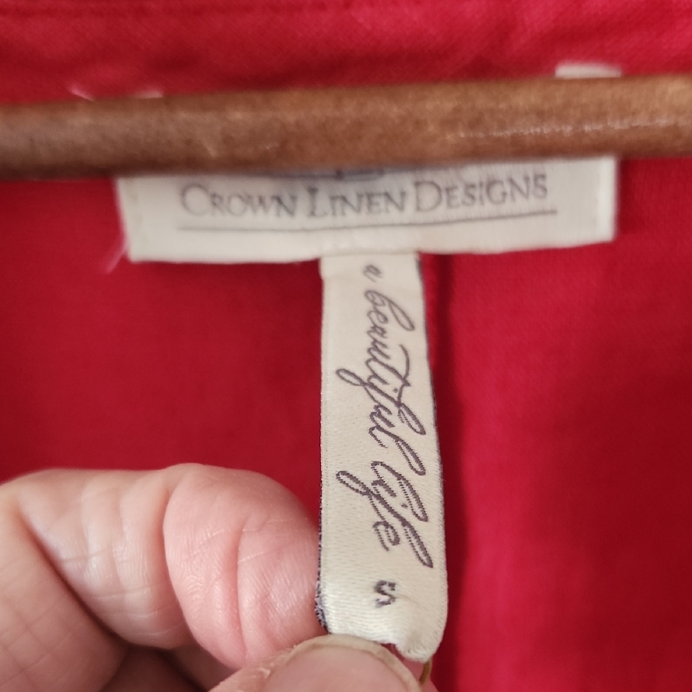 Crown Line Red Linen Ruffle Neck Dress - Picture 3 of 6